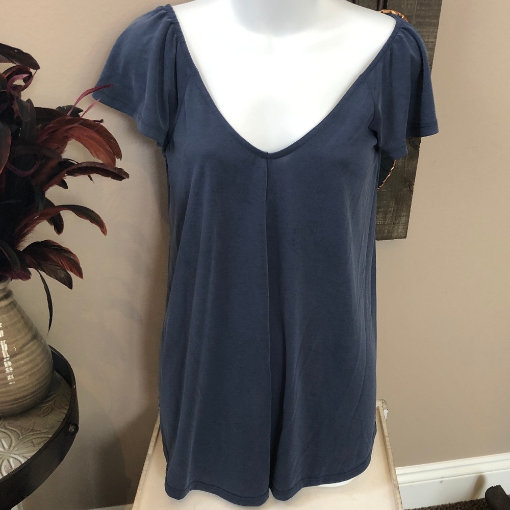 Like New Navy Green Envelope V Neck Flutter Sleeve, S